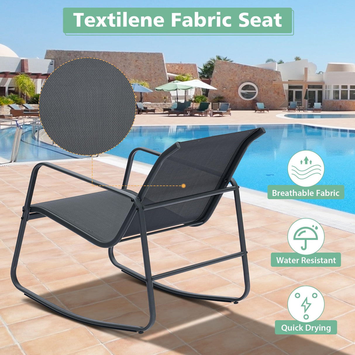 Ainfox 3 Piece Patio Furniture Set, All Weather Textile Outdoor Conversation Set with Rocking Bistro Chairs and Table, Small Patio Bistro Set for Backyard, Lawn, Garden, Poolside (Black) Ainfox