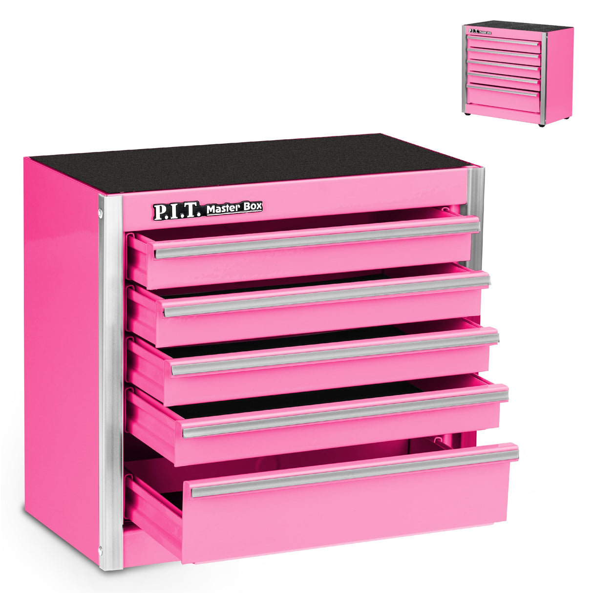 P.I.T. Mini Pink Tool Box, Portable 5-Drawer Micro Roll Cab Steel Tool Box with Liner, Pink Small Tool Case for Tools Storage, Home DIY P.I.T.
