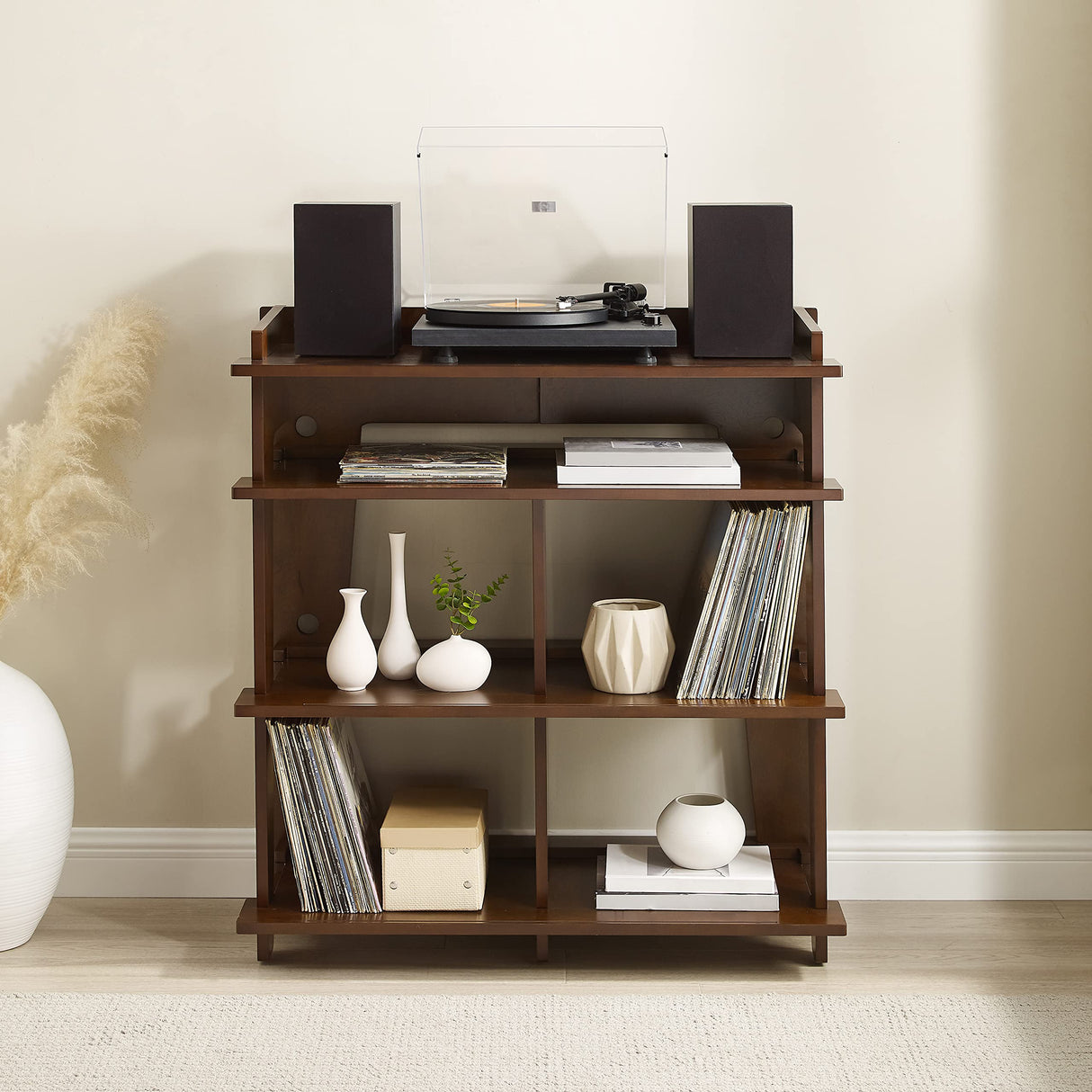 Crosley Furniture Soho Media Console, Record Player Stand with Vinyl Storage, Modern Home Organizer, Mahogany Crosley Furniture