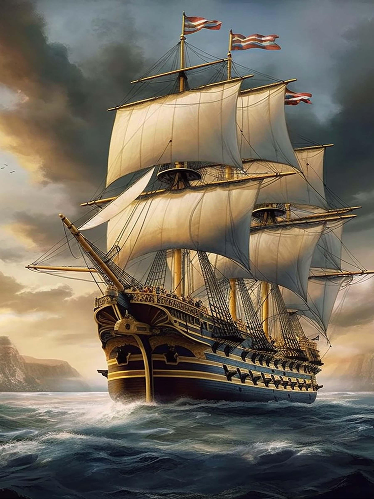 SKRYUIE 5D Landscape Diamond Painting Kits - DIY Diamond Art Kits for Adults Ocean Sailboat, Full Round Drill - Crystal Cross Stitch - Adults Craft for Wall & Office Decor - 12x16 inch SKRYUIE