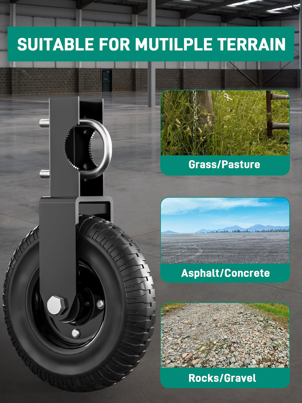 DOZAWA Gate Wheel for Metal Tube Gate, 8" Heavy Duty Casters for Metal Swing Gates 400lbs Capacity, Under Mount Sliding Gate Rollers for Farm Fence - 1 Pack DOZAWA