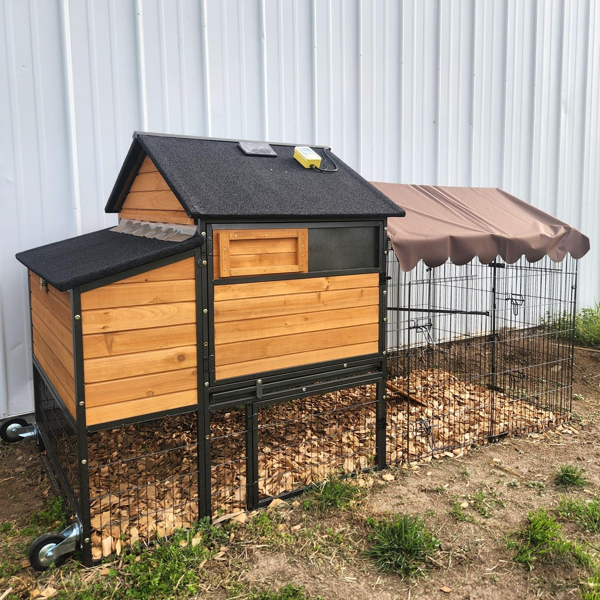 Chicken Coop All-Iron Frame Large Hen House Mobile Poultry Cage with Nesting Box,Metal Run,Waterproof Rain Cover Duck Coop, 85" Aivituvin