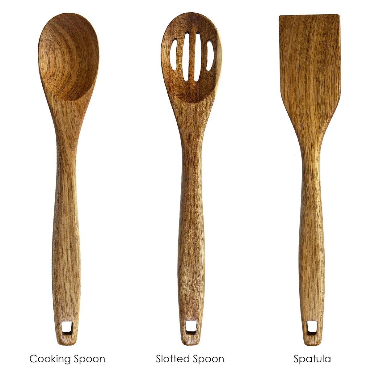 TB Home 3 Piece Acacia Wood Kitchen Utensils Set, Wooden Cooking Utensils Set TB Home