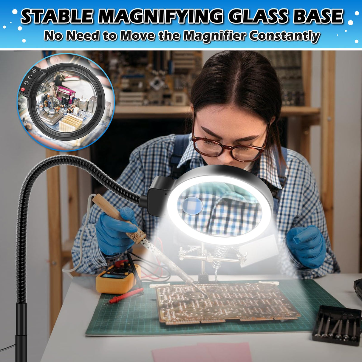 30X 10X Large Floor Magnifying Glass with Light and Stand,72 LED Flexible Gooseneck Floor Magnifying Lamp,2 in 1 Lighted Magnifiers for Close Work, Sewing,Crafts,Hobbies(Black) HQGZQL