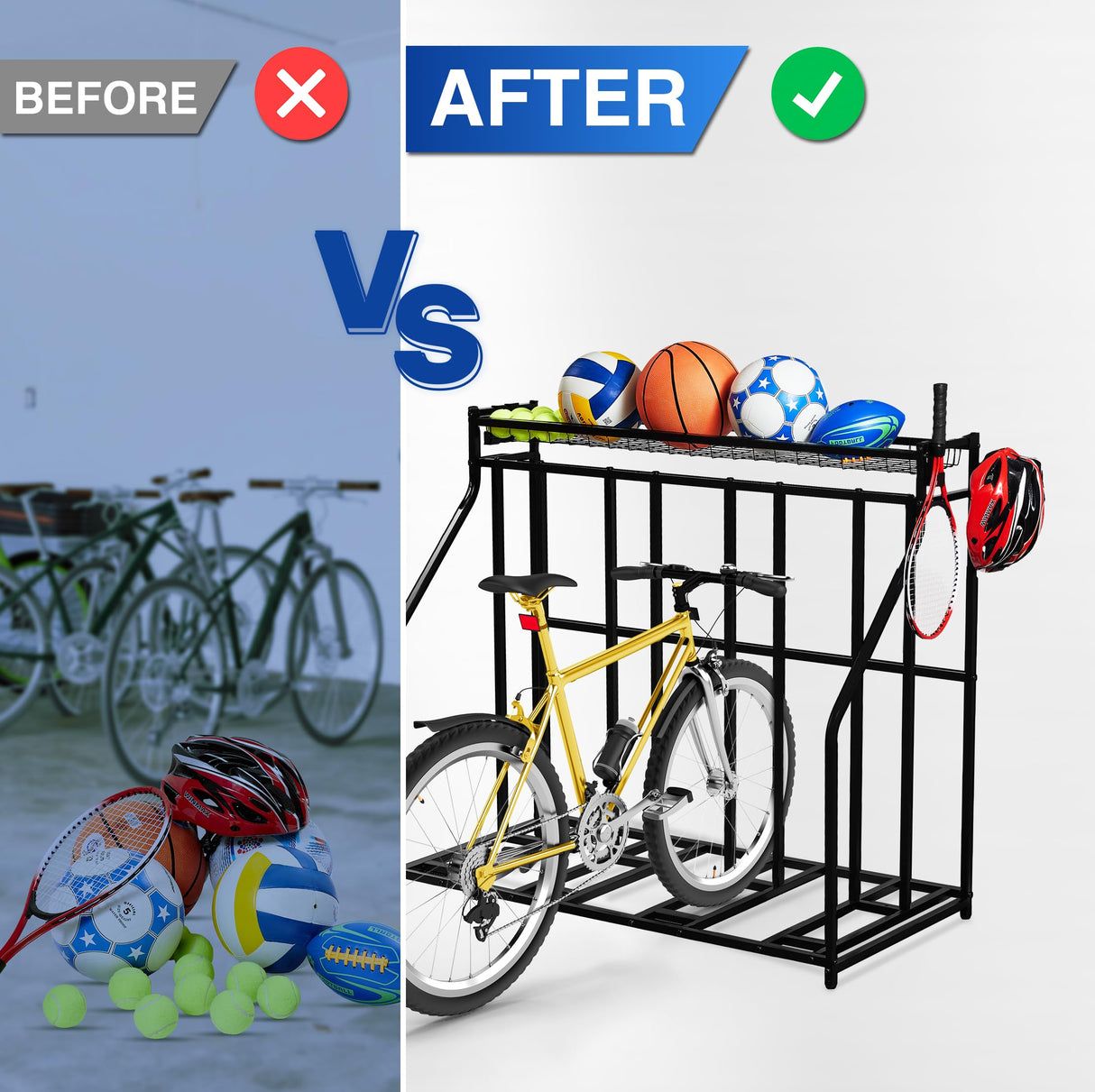 YES4ALL 4-Bike Stand, Bike Storage Rack, Bicycle Floor Rack for Garage Organizer, Indoor Sporting Gear Storage Station Yes4All