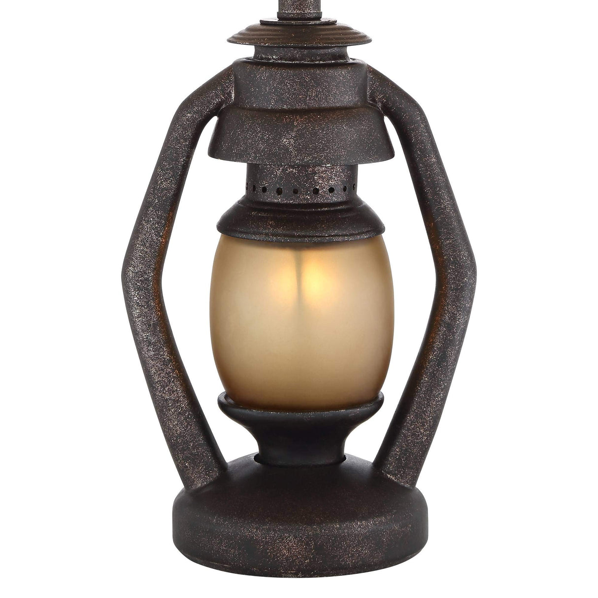 Franklin Iron Works Horace Rustic Farmhouse Table Lamps 25.25" High Full Size Set of 2 with Nightlight Miner Lantern Brown Oatmeal Tapered Drum Shade for Living Room Bedroom House Bedside Nightstand Franklin Iron Works