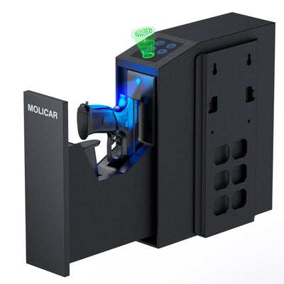 Biometric Gun Safe for Handgun Fingerprint 3 Ways Quick Access Slider Pistol Safe, Mounted Bedside Gun Lock Box for Nightstand, Bed, Desk, Wall, Dresser