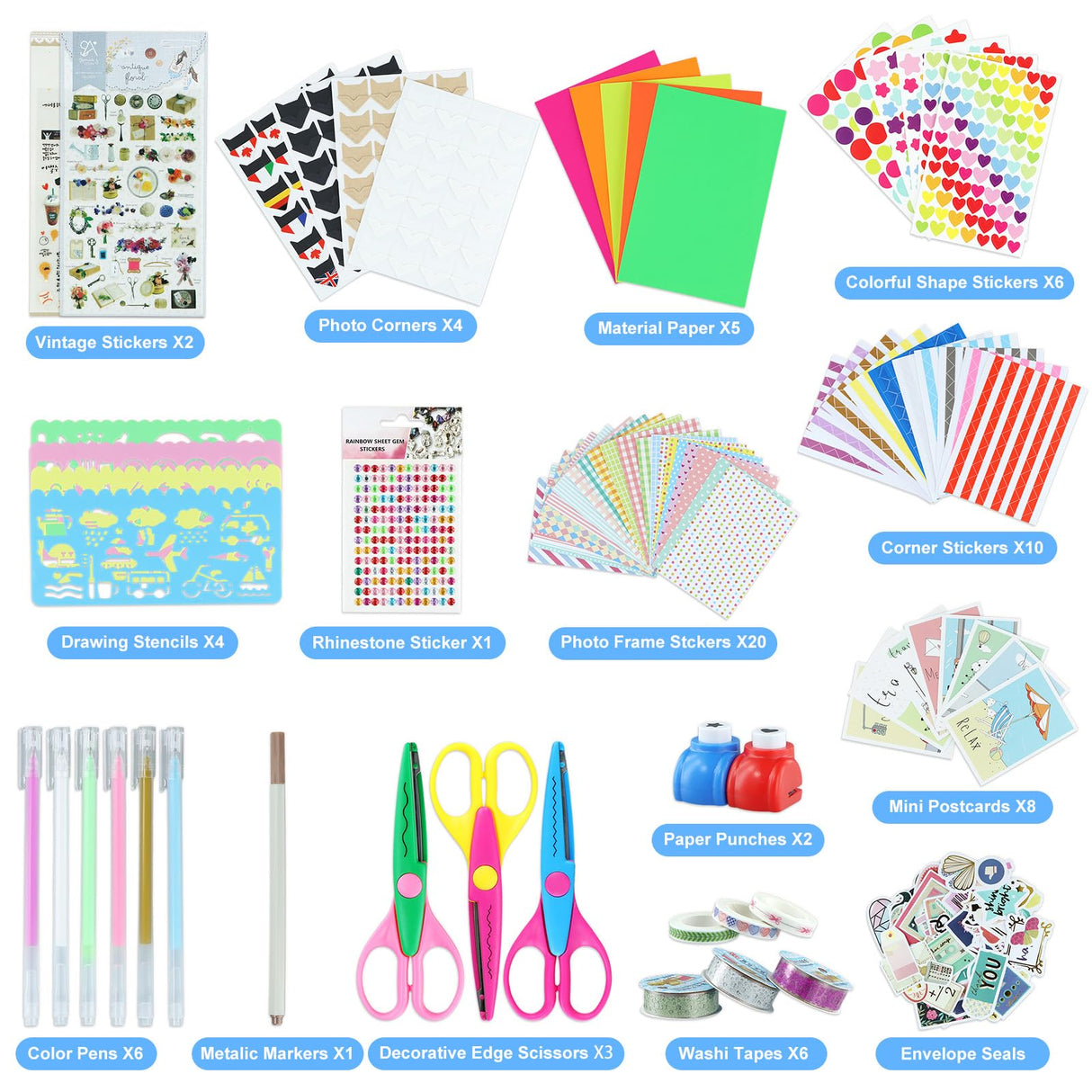 SICOHOME Scrapbook Supplies Kit - Bullet Junk Journaling Scrapbooking Set with Stationery Paper Stickers Tapes Scissors Markers - Birthday Gift Love Craft for Starter Kid Girl Women Adults SICOHOME