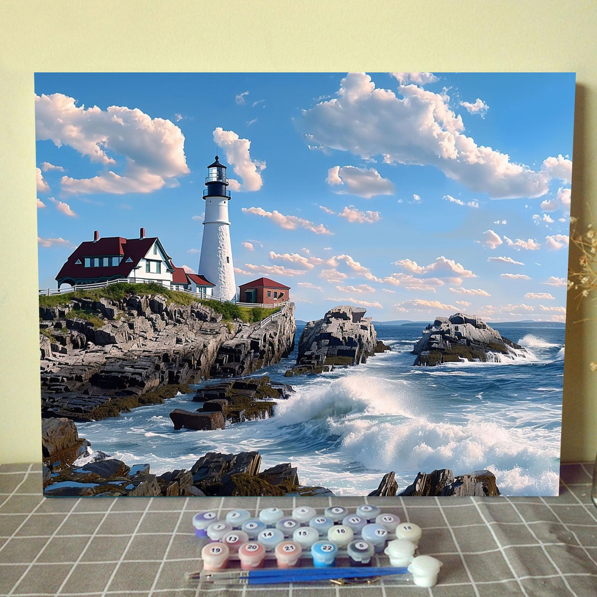 Portland Head Light Paint by Numbers Kits with Brushes America Lighthouse Acrylic Oil Painting for Adults Kids Tropical Seascape Pictures Red House Arts Craft Home Decor Nordics Gift(Without Frame) Tucocoo