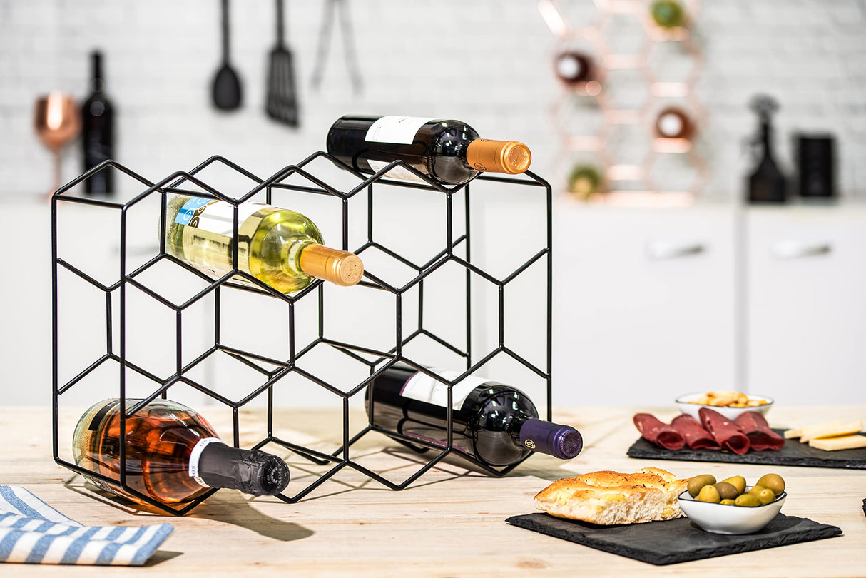 Gusto Nostro Countertop Wine Rack - 14 Bottle Freestanding Modern Black Metal Small - 3 Tier Tabletop Wine Holder Stand for Cabinet, Pantry - Wine Racks Countertop - No Assembly Required Gusto Nostro