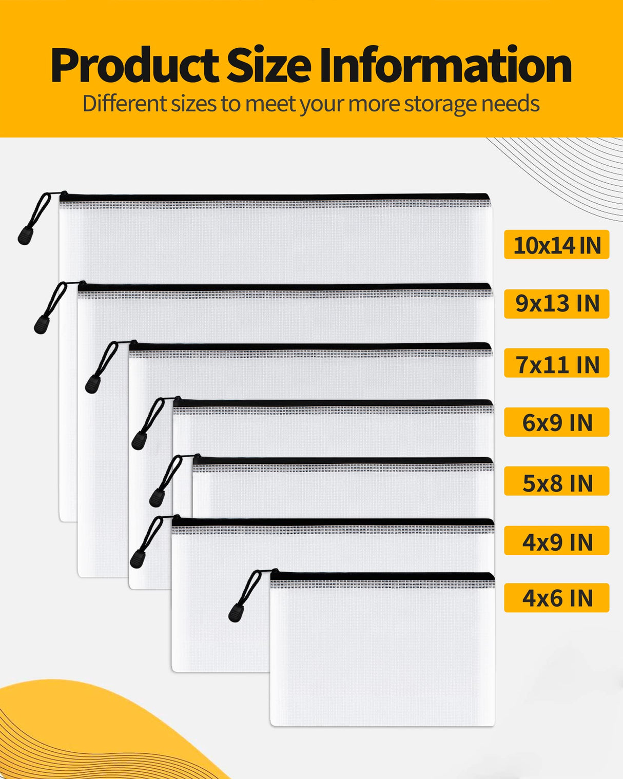 SUNEE Multisize Mesh Zipper Pouches (Black, 21 Packs), Water-Resistant Zip Bag for School Office Supplies, Puzzles & Games Organizing Storage SUNEE