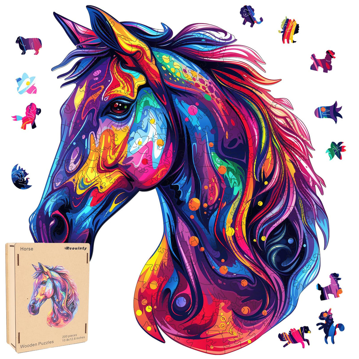 Horse Head Wooden Puzzle for Adults, Horse Wooden Jigsaw Puzzles(15.8 * 18.3in-500pcs), Unique Shape Animal Adult Puzzles,Irregular Wood Puzzles Best Gift for Adults and Kids Family Game Reouinty