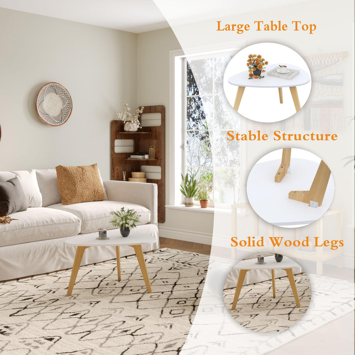 YAUKOMEL Small Oval Coffee Table,31.5" White Leaf-Shaped Center Table,Mid Century Minimalist Display Coffee Table for Living Room Small Space,Easy Assembly,White LCT50W YAUKOMEL