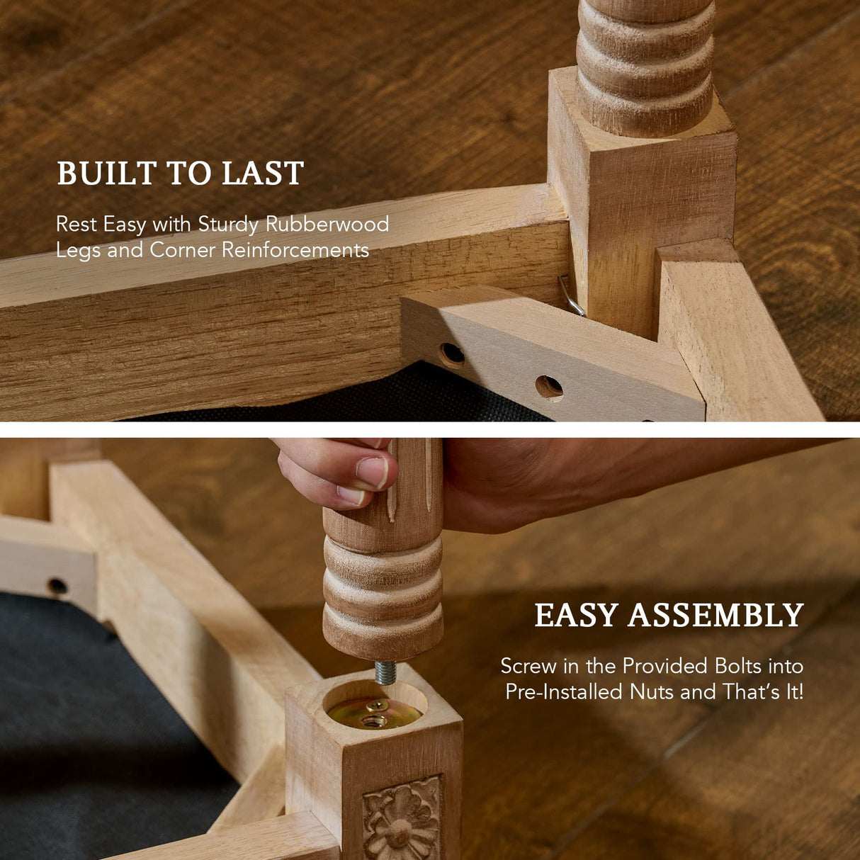 VONLUCE Ottoman Stool, 18.5 in High, Beige, with Padded Seat, Wood Frame, Button Tufted, for Dining, Living Room, Bedroom, Piano, Dressing, Vanity, Foot Rest VONLUCE