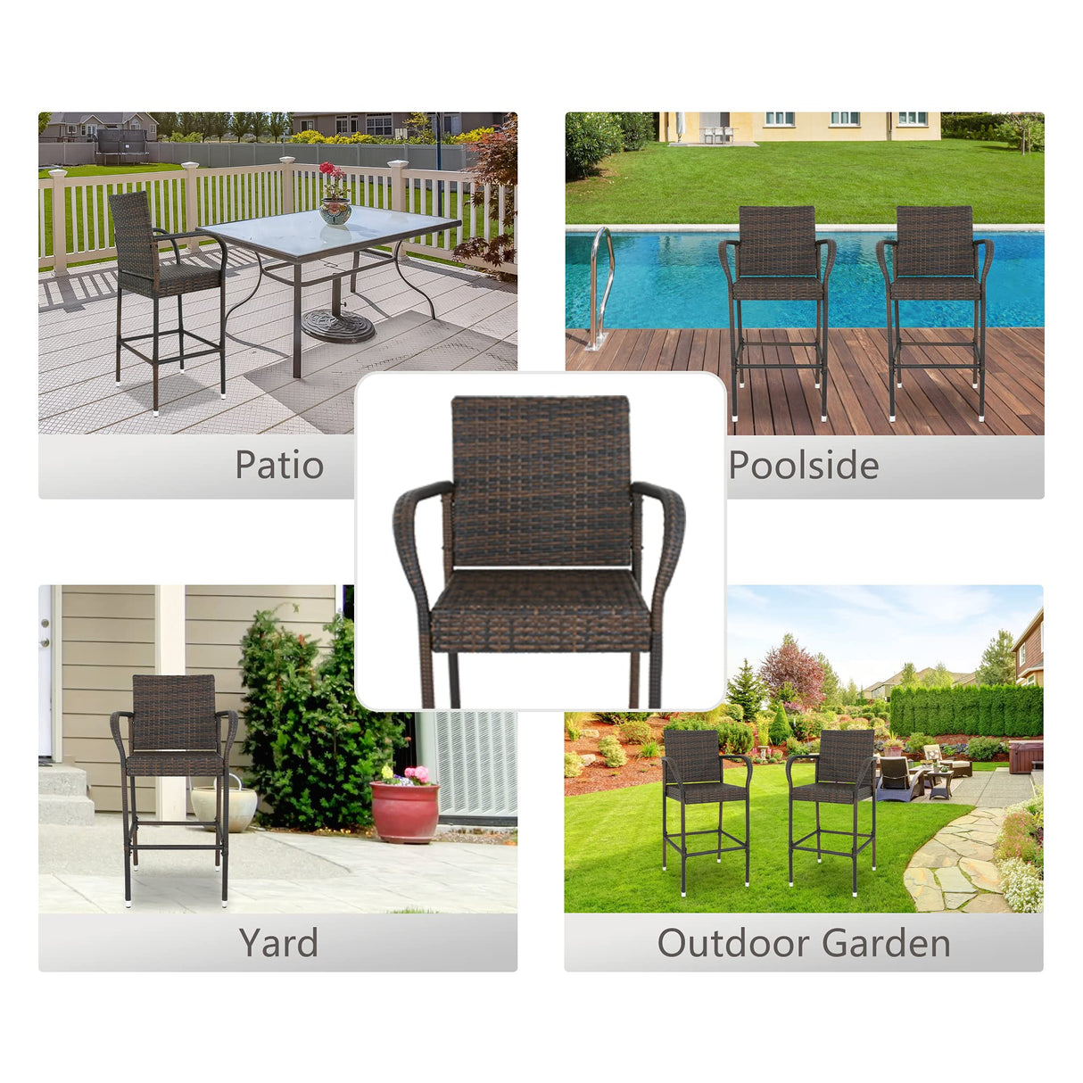 ZENY Set of 2 Wicker Barstool All Weather Dining Chairs Outdoor Patio Furniture Wicker Chairs Bar Stool with Armrest ZENY