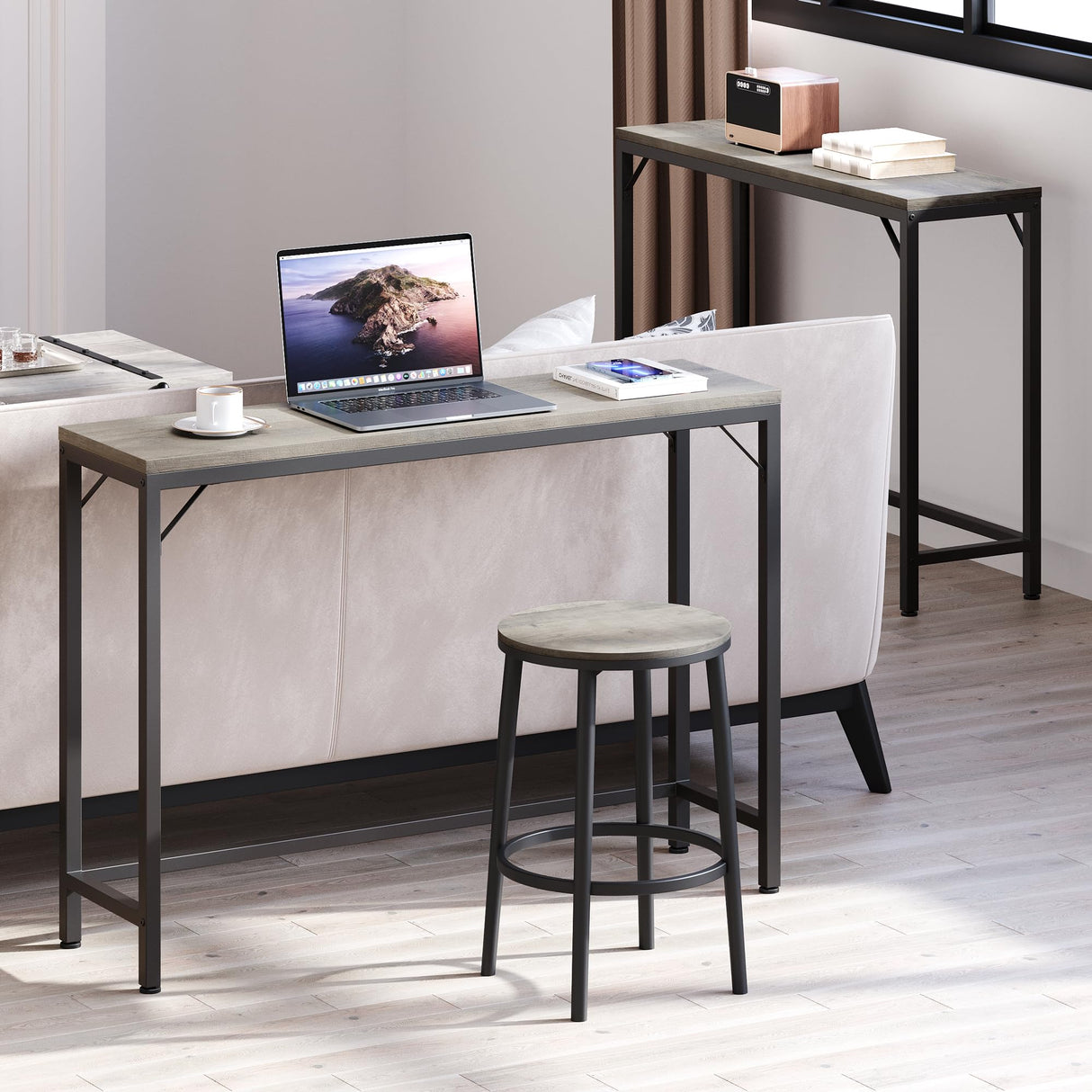 IDEALHOUSE Grey Console Table, Narrow Sofa Table, 39.4" Behind Couch Table for Living Room,Industrial Hallway Table for Entryway -Grey IDEALHOUSE