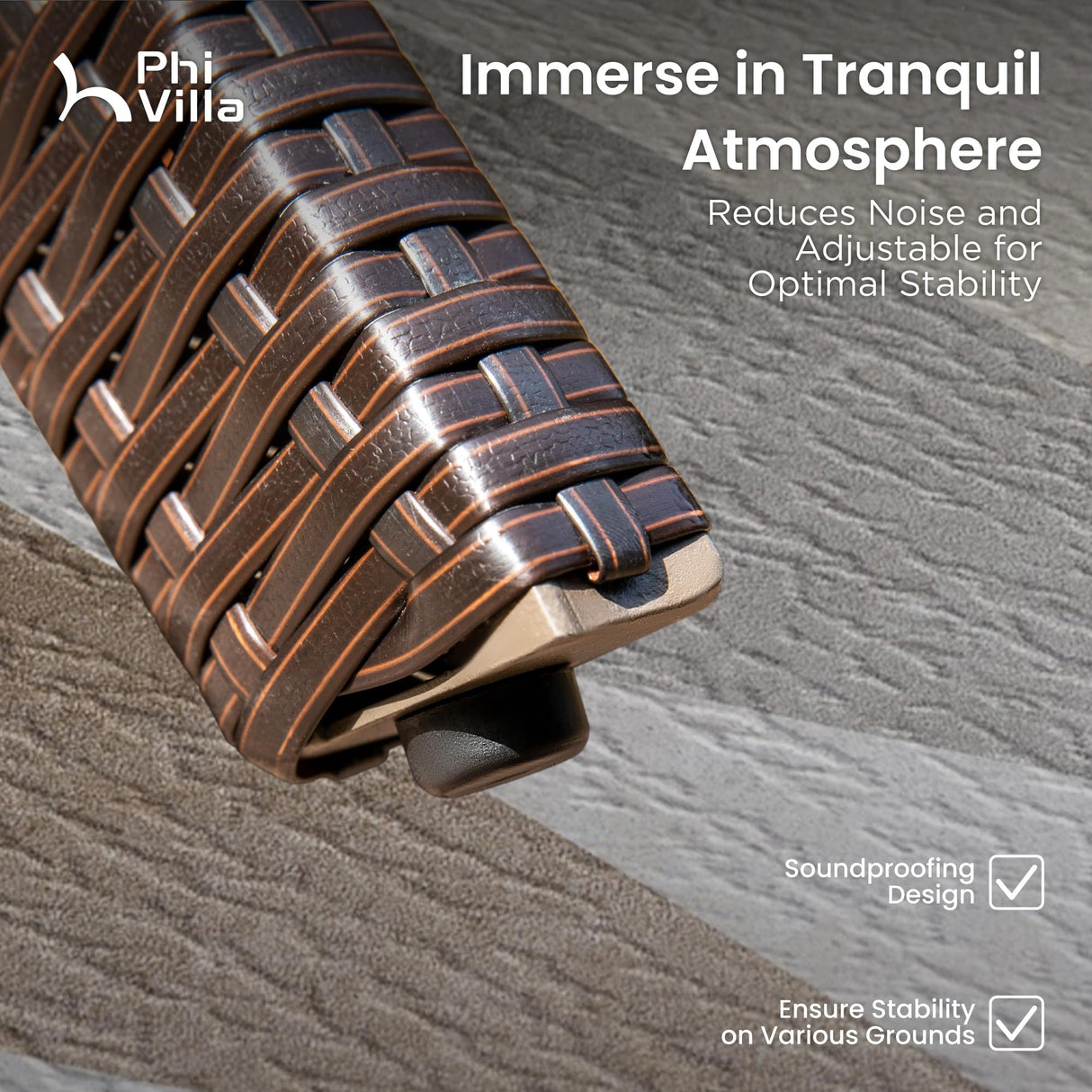 PHI VILLA Outdoor Dining Set for 6, Rectangular Rattan Table with Acacia Wood Top & Wicker Chairs with Cushions, 74” Large Modern Furniture Set for Patio, Deck, Backyard, Porch PHI VILLA