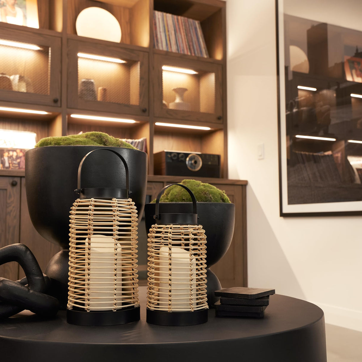 Natural Rattan Boho Lanterns - Handcrafted Decor to Enhance Every Corner of Your Home - Modern Farmhouse Beauty Perfect for Any Living Room, Indoor Coffee Table or Kitchen Dining Table KIBAGA