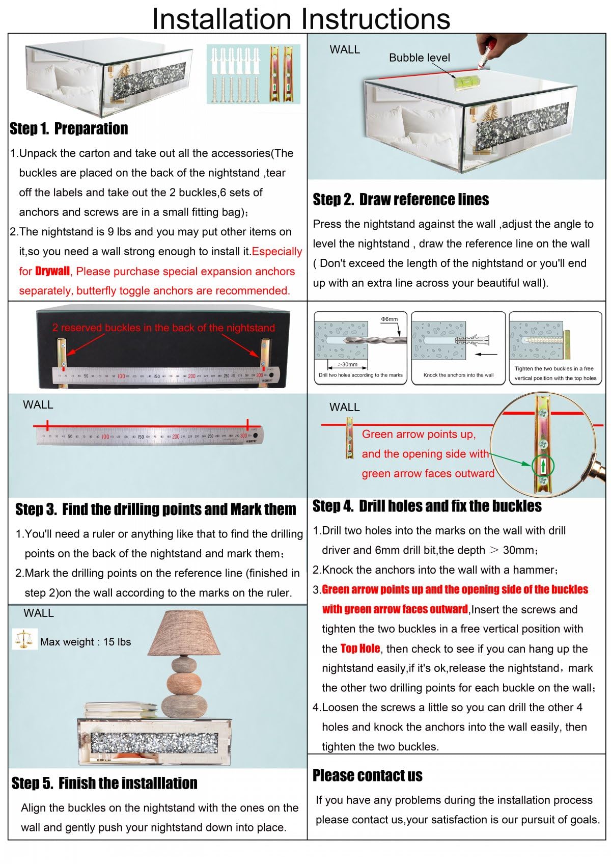 Mirrored Floating Bedside Nightstand with Drawer, Wall Mounted Silver Glass Crystal Diamond Bling Decoration Organizer for Bedroom, Living Room, Small Space, 14.5"×11.5"×4.5" ST3000