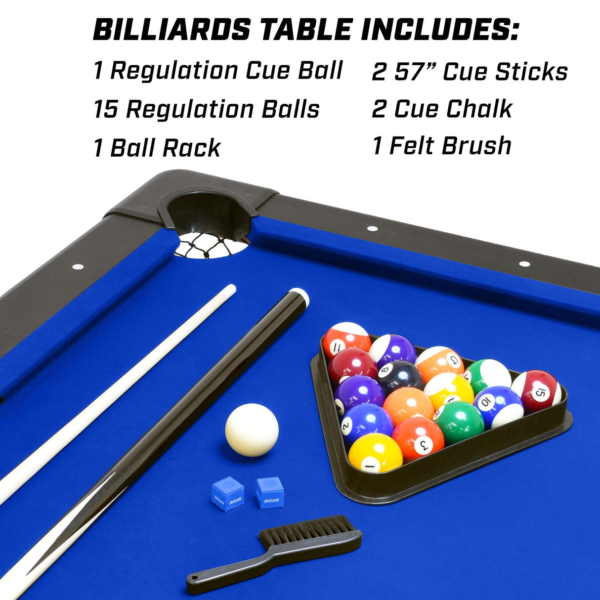 GoSports 6 ft Billiards Table - Portable Pool Table - Includes Full Set of Balls, 2 Cue Sticks, Chalk, and Felt Brush - BLUE GoSports