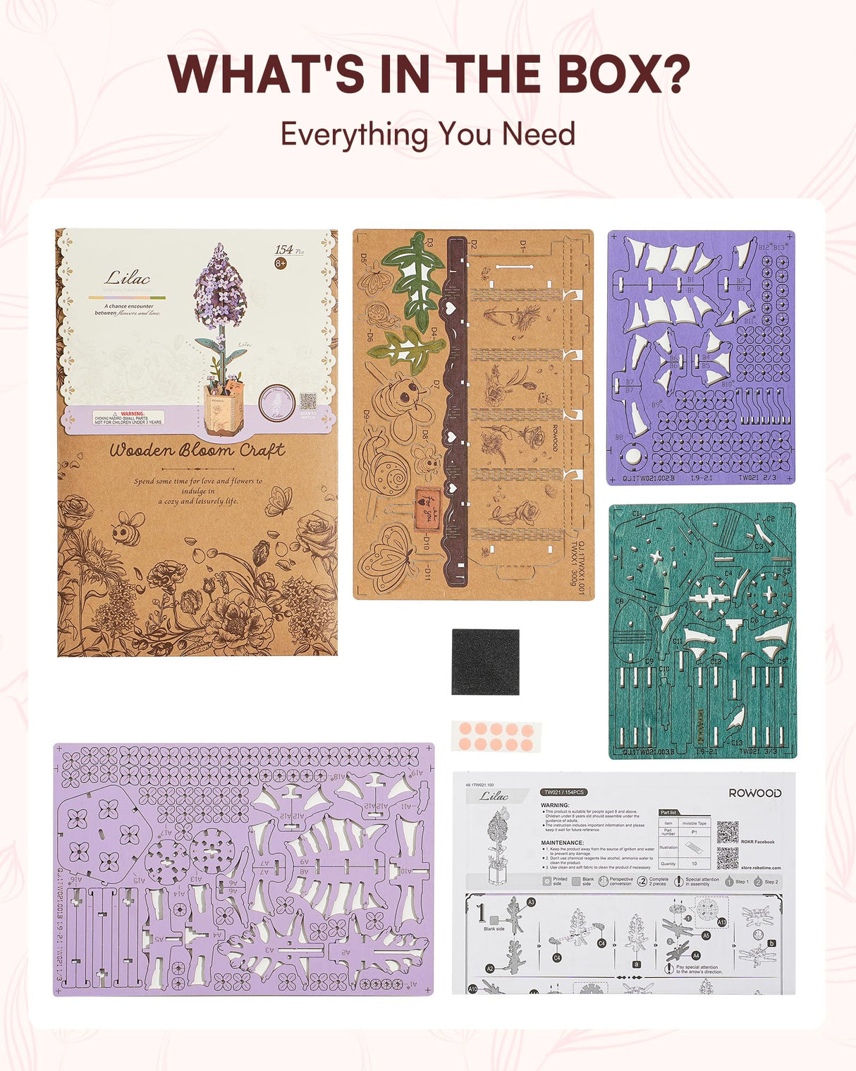 Wowood 3D Flower Wooden Puzzles for Adults-Lilac, DIY Wooden Flowers Model Kit Building Set Crafts for Adults to Build, Botanical Collection/Ideal Creative Gift Ideas/Housewarming (154PCS) Wowood