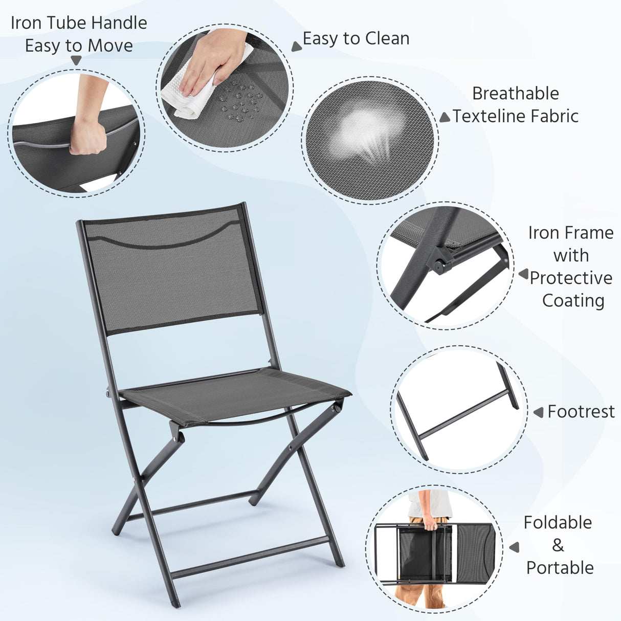 Yaheetech Patio Portable Dining Chairs Set of 4 with Metal Frame, Outdoor Metal Folding Chairs with Backrests for Camping, Lawn, Yard, Beach, Dark Gray Yaheetech