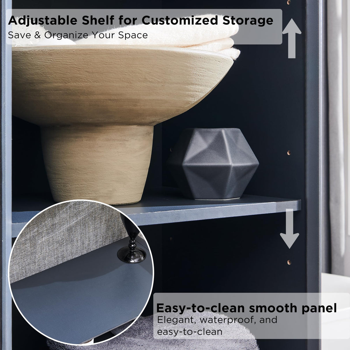 OKD 68" Tall Bathroom Storage Cabinet, Mid-Century Linen Tower with Drawer, Adjustable Shelf, Slatted Hinged Door, Curved Edges, Space-Saving Organizer for Bathroom, Kitchen, Living Room - Dark Grey OKD