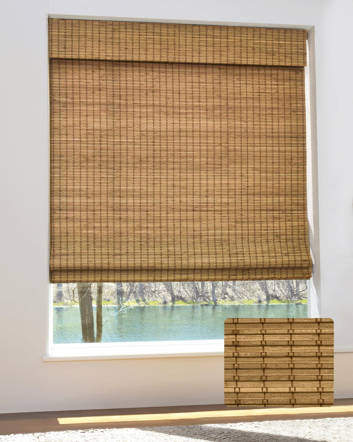 UNISHADES Cordless Bamboo Roman Shades for Windows, Size (36" W × 64" H) Colour (Eastfield Teak) UNISHADES
