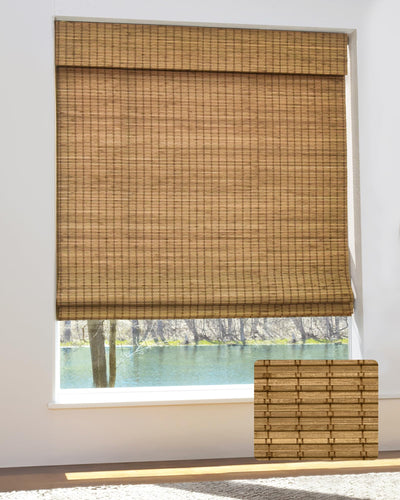 UNISHADES Cordless Bamboo Roman Shades for Windows, Blinds Size (26 1/2" W × 48" H) Colour (Highfield Teak) Fits Windows (26 3/4" W × 48" H)