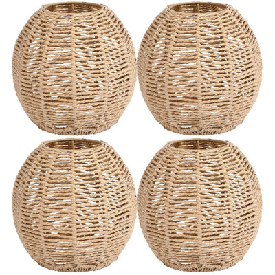 4Pcs Rattan Lamp Shade, Woven Pendant Lamp Shade, Wicker Drum Lamp Shade, Small Woven Lampshade for Floor Lamps, Pendant Light, Chandelier, Desk lamp, Wall Sconces Light Fixture Replacement