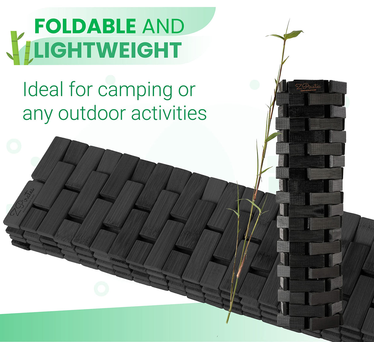 Black Bath Mat for Bathroom and Shower - 16 x 24 Inches (W x L) Bamboo Wood Rug Pad, Bathmat for Hot Tub Spa Sauna RV Camper Outdoor ZPirates