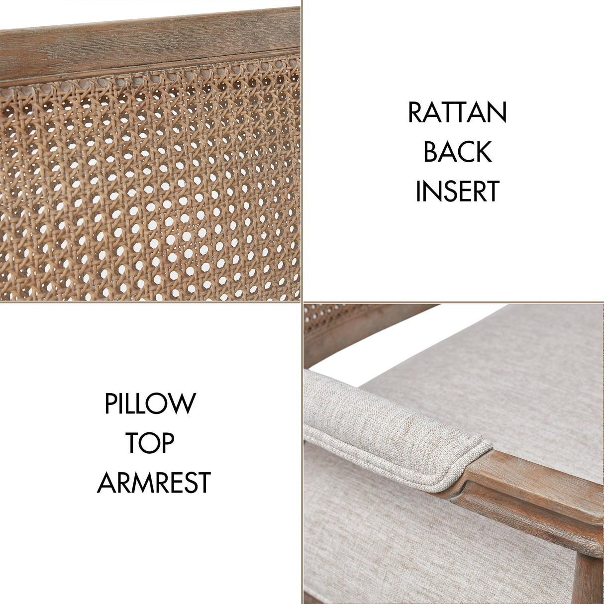 Madison Park Willshire Natural Rattan Settee, Upholstered Seat - Charming Country Design, Rustic Reclaimed Wood Finish, Ratan Insert Backrest & Padded Arm Rest, 47.25" Wide Beige/Reclaimed Natural Madison Park