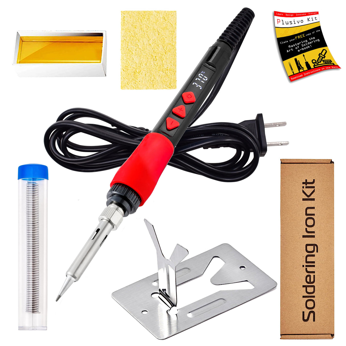 Soldering Iron Kit, 60W 120V Digital LED Display 5-in-1, Solder Wire, Flux Rosin Paste, Mini Stand, Sponge, Portable Fast Heating Welding Tool for Electric Repair Hobby DIY from Plusivo Plusivo