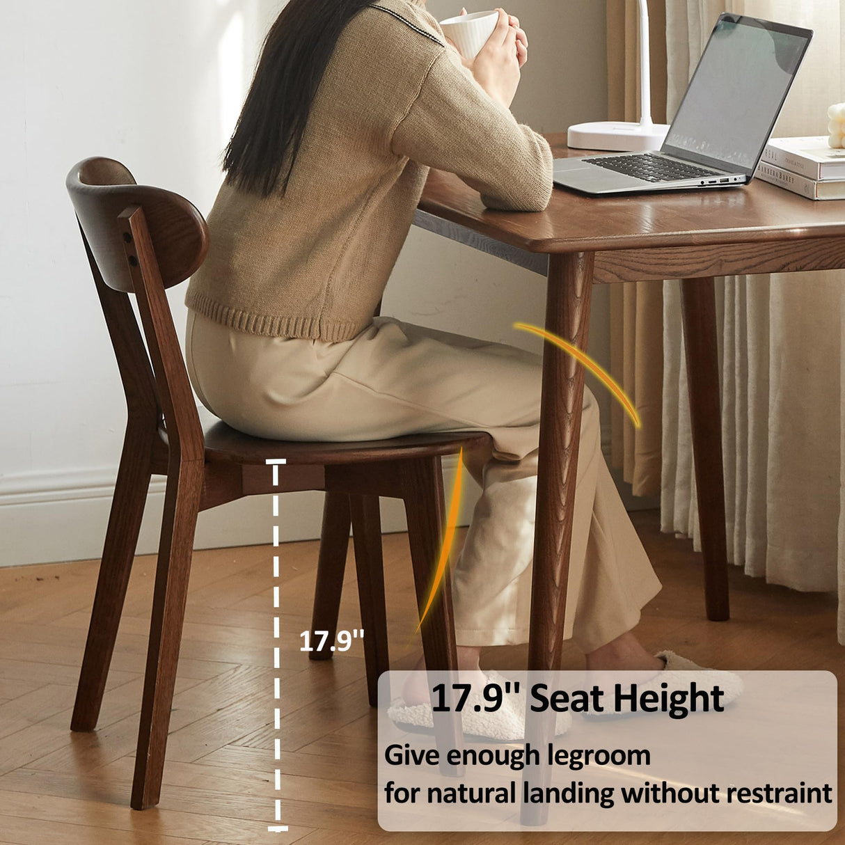 QKFF Modern Wood Dining Chairs Set of 8, Solid Oak Wood Dining Chair with Comfortable Backrest, Sturdy Wooden Chairs for Kitchen, Dining Room QKFF