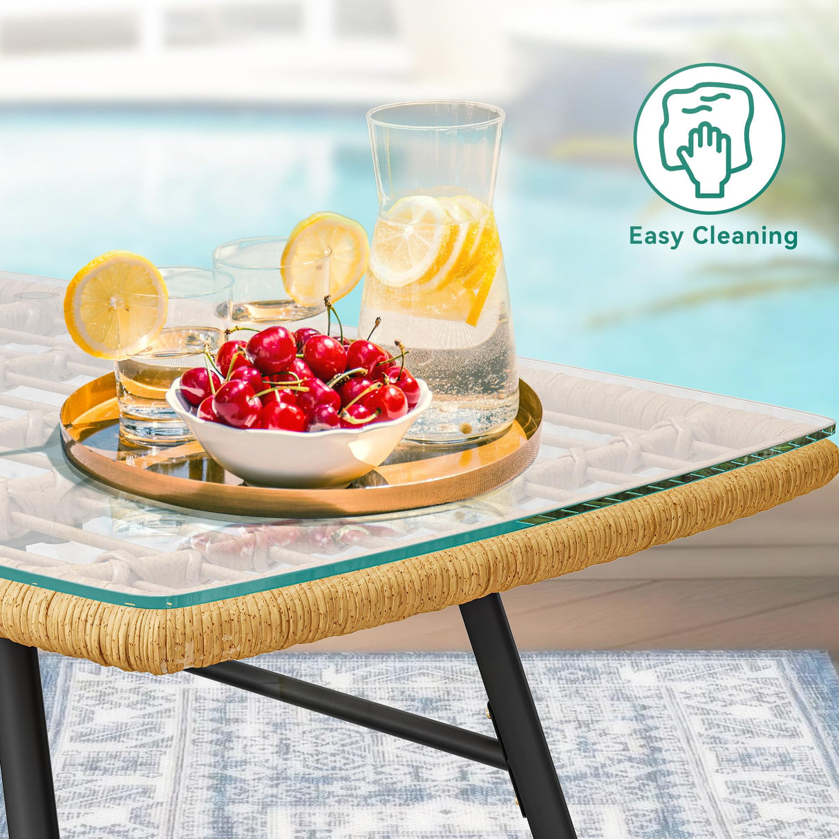 YITAHOME 4 Piece Patio Furniture Set, Outdoor Wicker Furniture Set with Removable Cushion, Rattan Patio Loveseat Set for Garden, Backyard, and Deck,Armchairs, Glass Side Table, Light Gray & Beige YITAHOME