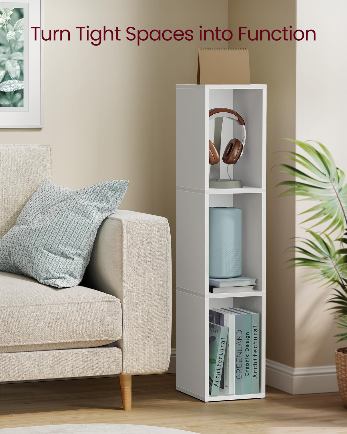 VASAGLE Custos Collection - Bookshelf, 3-Tier Bookcase, Book Shelf, Open Storage Shelf, 9.4 x 7.9 x 37.3 Inches, for Living Room, Home Office, Dining Room, Cloud White ULBC523W01 VASAGLE