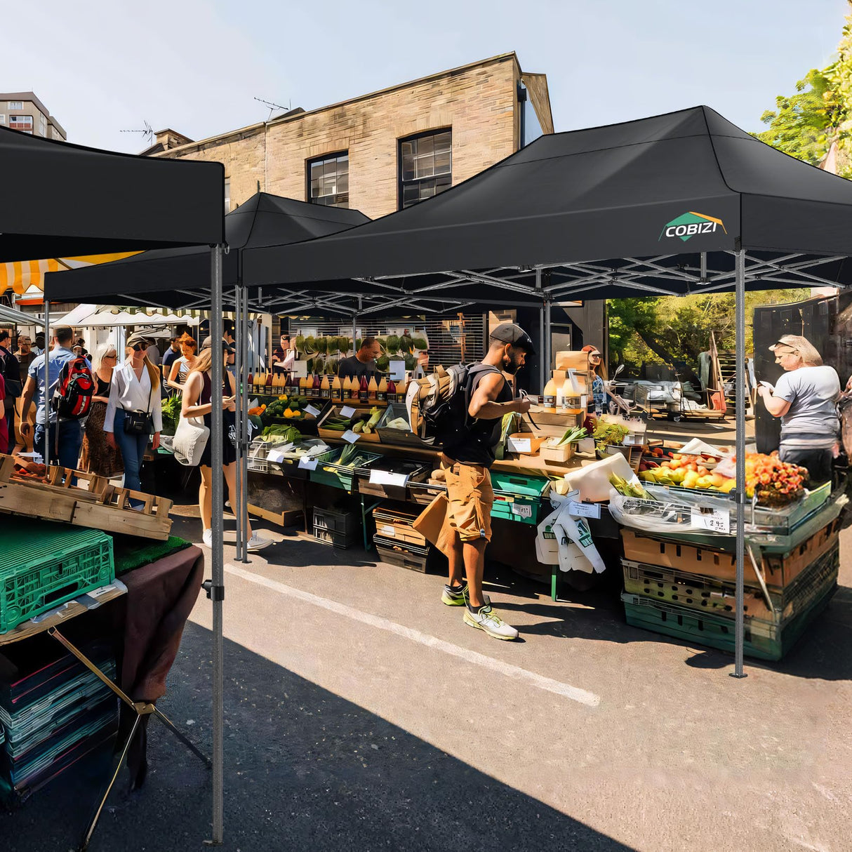 COBIZI 10x15 Pop up Canopy Tent Heavy Duty with 4 Sidewalls, Easy Set-up Commercial Outdoor Party Tent, 100% Waterproof Wedding Canopy Gazebo, 3 Height Adjustable with Handbag, Black COBIZI