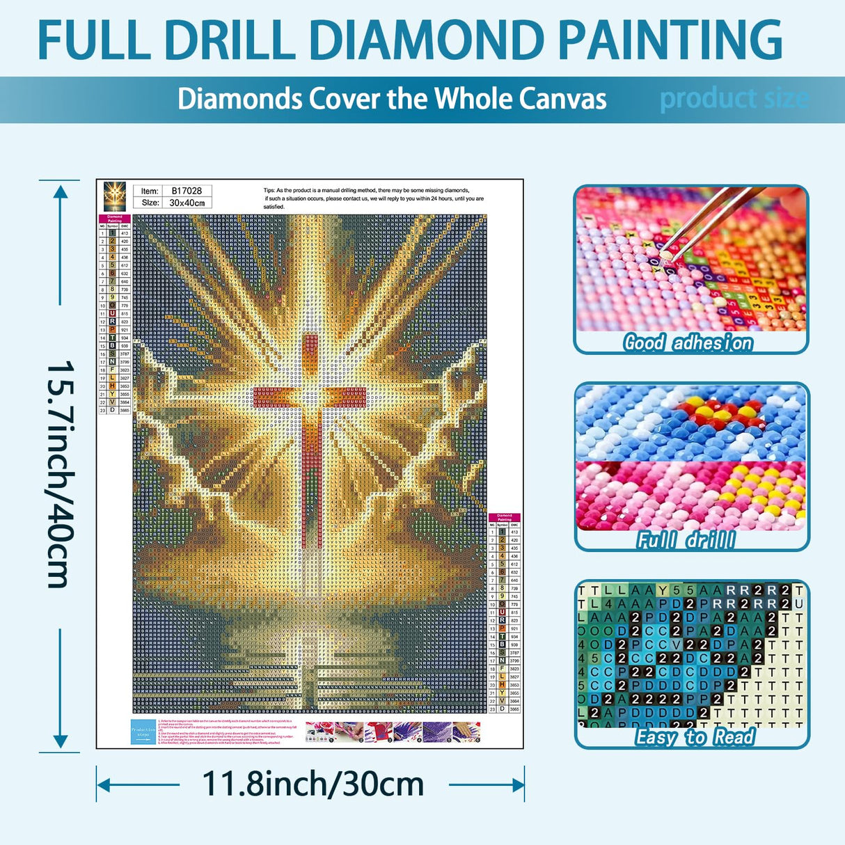 TOPMCYSG Jesus Cross Diamond Art Kits for Adults,Round 5D Diamond Painting Kits for Beginners,DIY Full Drill Diamond Dots Paintings Picture Christ Religious Gem Art and Crafts Home Wall Decor 12x16 in TOPMCYSG