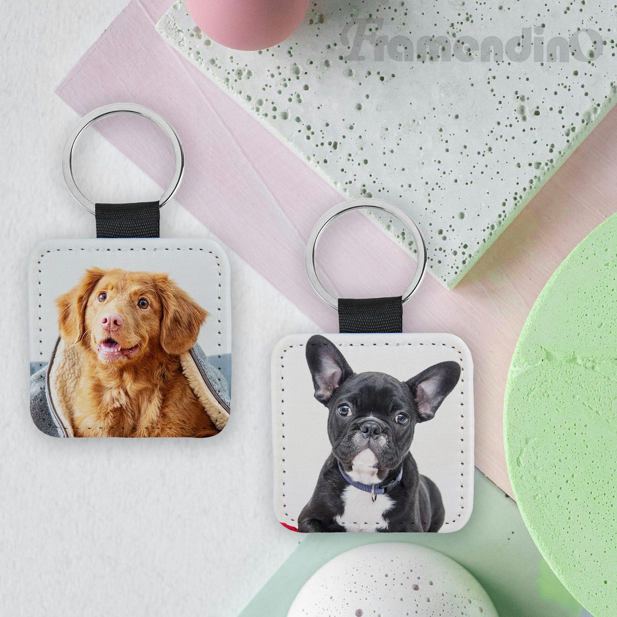 Framendino, 16 Pack Sublimation Blank Keychain Glitter PU Leather Square Rectangle Heat Transfer Key Fob Key Chain for DIY Craft Making Silver Framendino