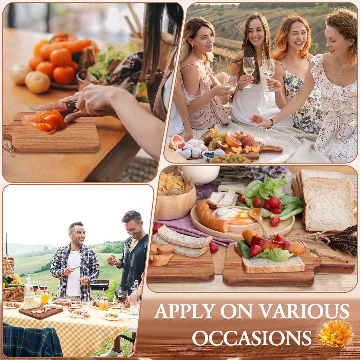 Geetery 12 Sets Acacia Wood Cutting Board with Knife Kitchen Chopping Boards with Handle Engraving Serving Board Charcuterie Boards with Gift Boxes, Cards for Wedding Mother's Day Housewarming Gift Geetery