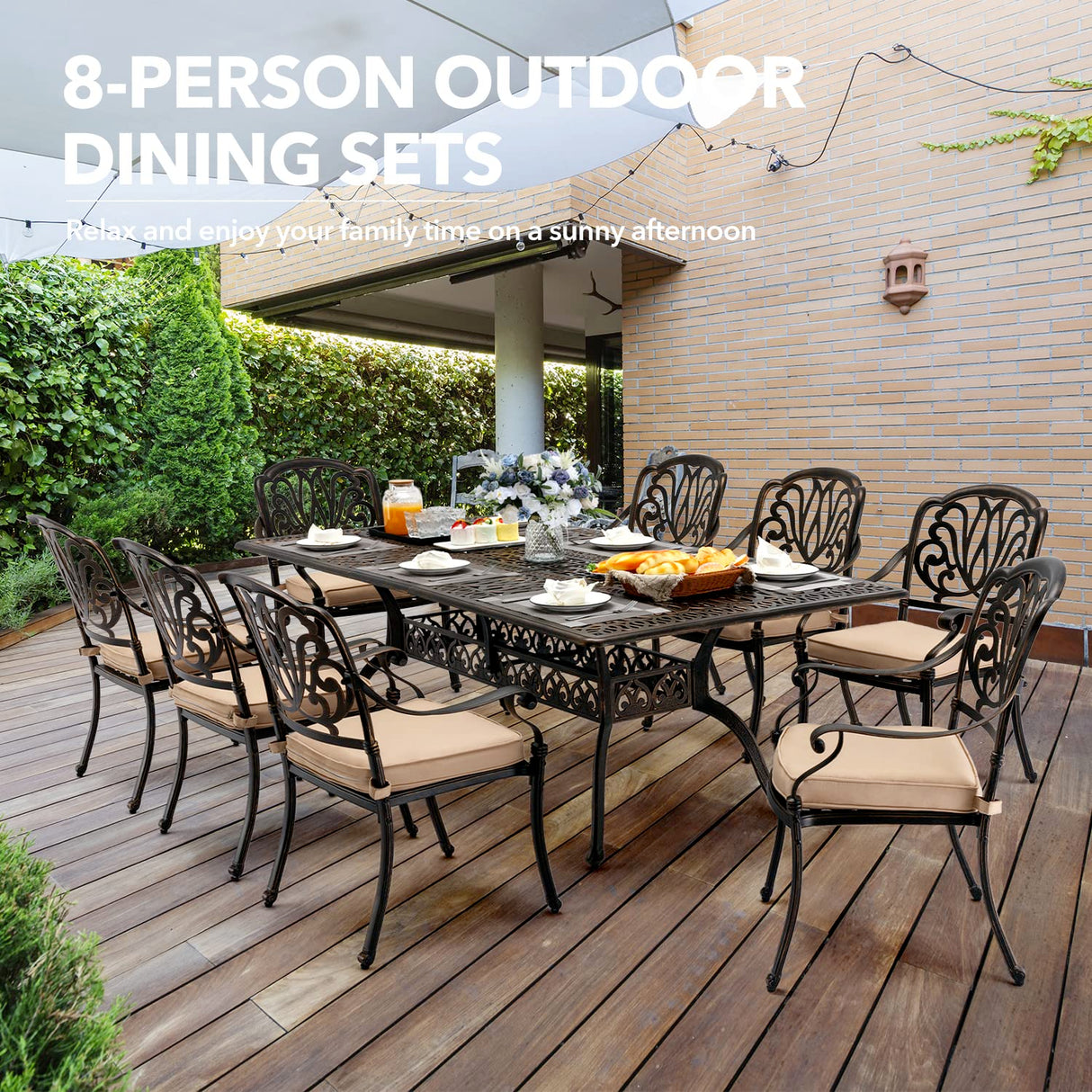 ๐๐ถ๐น๐ถ๐๐บ๐ฎ๐ถ๐น ๐ ๐๐ข๐๐๐ Outdoor Dining Set Cast Aluminum Retro Patio Dining Set for 8 Includes 86.6โโ Rectangular Table and 8 Chairs with Cushion and Umbrella Hole for Patio Deck Garden Ailismail
