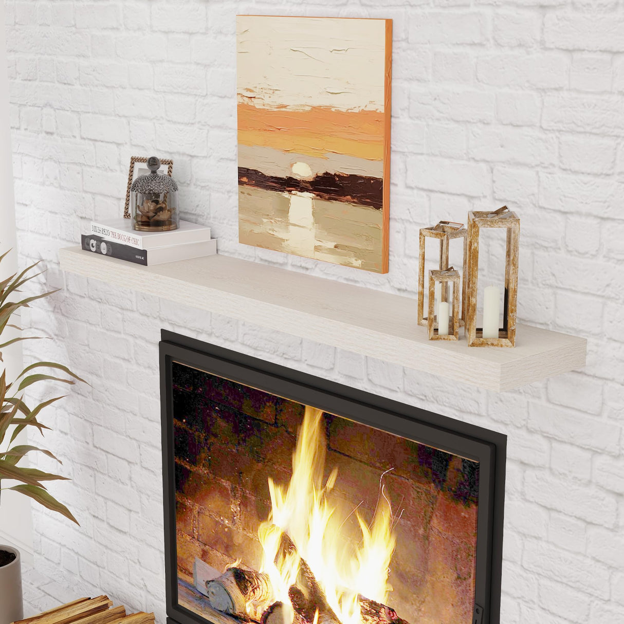 55 Inch Brich Floating Shelves, 9.3 Inch Deep Wall Mounted Floating Shelf, 55 x 9.3 Large Storage Wall Shelf for Living Room, Floating TV Stand, Farmhouse Rustic 55" Long Fireplace Mantel Fun Memories