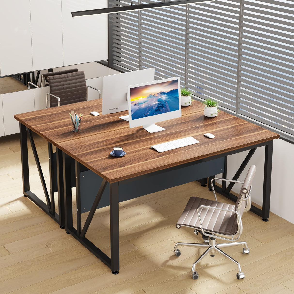 Tribesigns 55 inches Simple Computer Desk,Home Office Desk Writing Table for Workstation,Dark Walnut + Steel Leg, Cabinet not Included (Walnut, 55-inch) Tribesigns