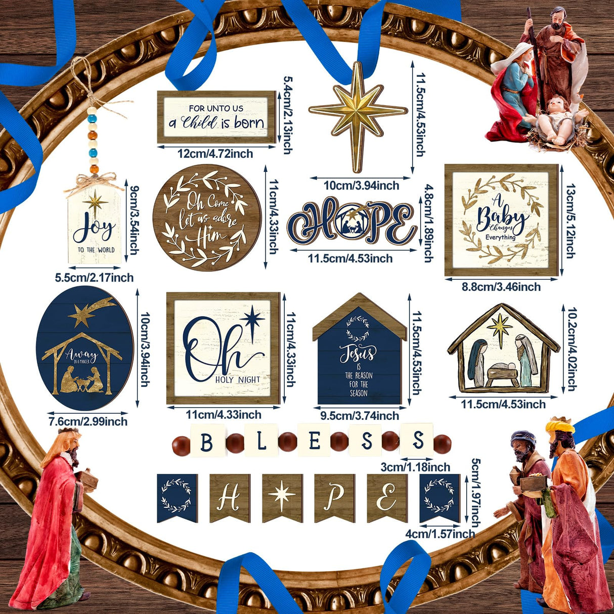 Bucherry 1 Sets Christmas Christian Tiered Tray Decor Christmas Jesus Theme Tray Decor Angel Jesus Star Wooden Decor Wood Angels Mangers Jesus' Birth Decor(Novel) Bucherry