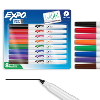 EXPO Low Odor Dry Erase Markers Ultra-Fine Tip Assorted Colors 8 Count