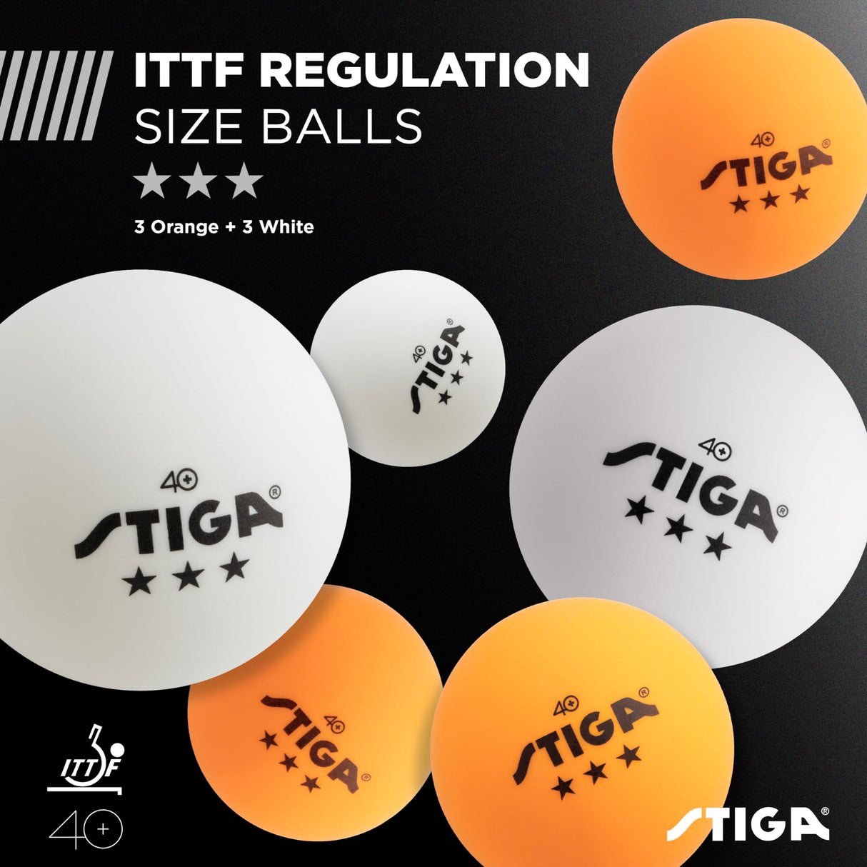 STIGA Performance 4 Player Ping Pong Paddle Set of 4 – Table Tennis Rackets, 6 – 3 Star Orange and White Balls Stiga