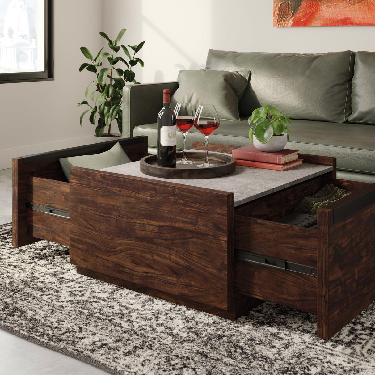 Sauder Manhattan Gate Modern Square Coffee Table, Rich Walnut Finish Sauder