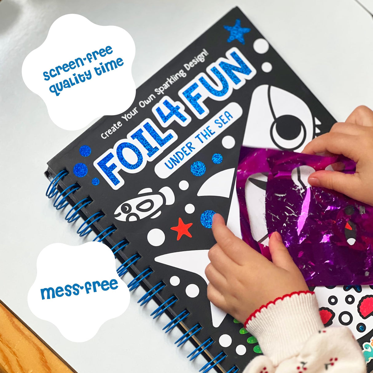 DINO MINI Foil4Fun - Foil Art for Kids - Craft Kits for Kids Ages 4-8 - Includes 16 Foil Art Pages and 16 Coloring Pages - Screen Free Birthday Gifts - Airplane and Travel Activities (Under The Sea) DINO MINI