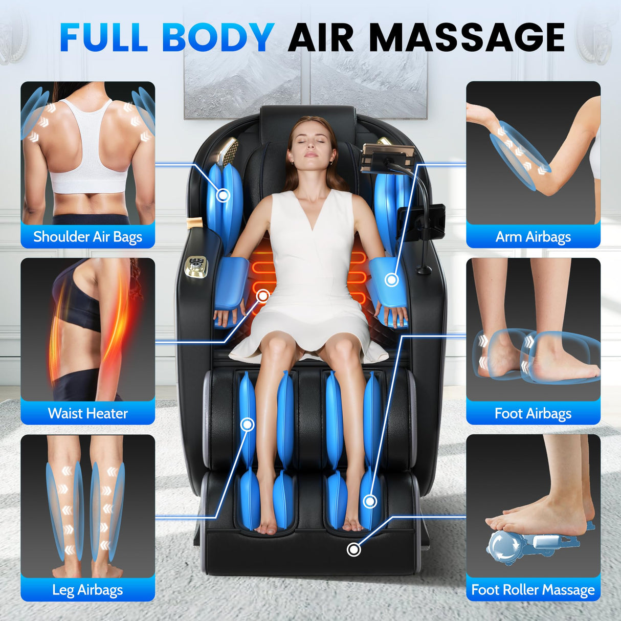 Hitree 4D Massage Chair Full Body, Zero Gravity Recliner with 57'' SL Track, Shiatsu Massage with Body Scan, Deep Yoga Stretch, Foot Rollers, Heating, Upgraded Calf, Bluetooth, Black Hitree