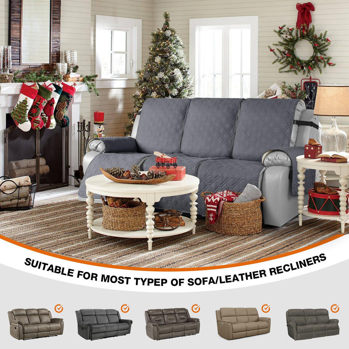 VANSOFY Waterproof Recliner Couch Covers, Sofa Covers 1-Piece Washable Reclining Sofa Cover Non-Slip Furniture Protector with Elastic Straps Pocket for Dogs, Pets(Dark Gray,3 Seater) VANSOFY